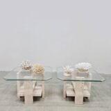 Vintage set travertine coffee tables 1970s