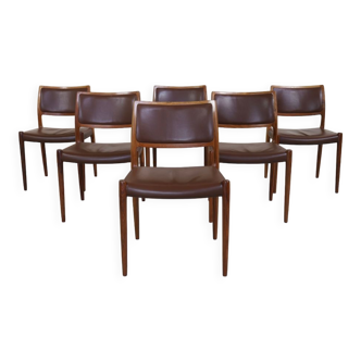 Model 80 Leather Dining Chairs by Niels Møller from J.L. Møllers, 1960s, Set of 6