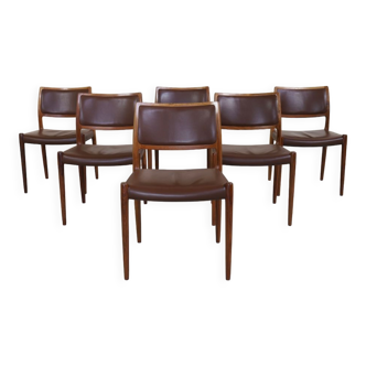 Chaises de salle à manger en cuir par Niels Møller de J.L. Møllers, 1960s, Set de 6