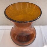 Vase ancien verre bullé orange
