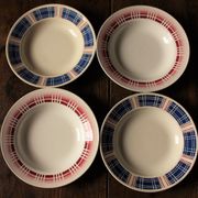 Lot 4 hollow plates red blue art deco fécamp badonviller digoin