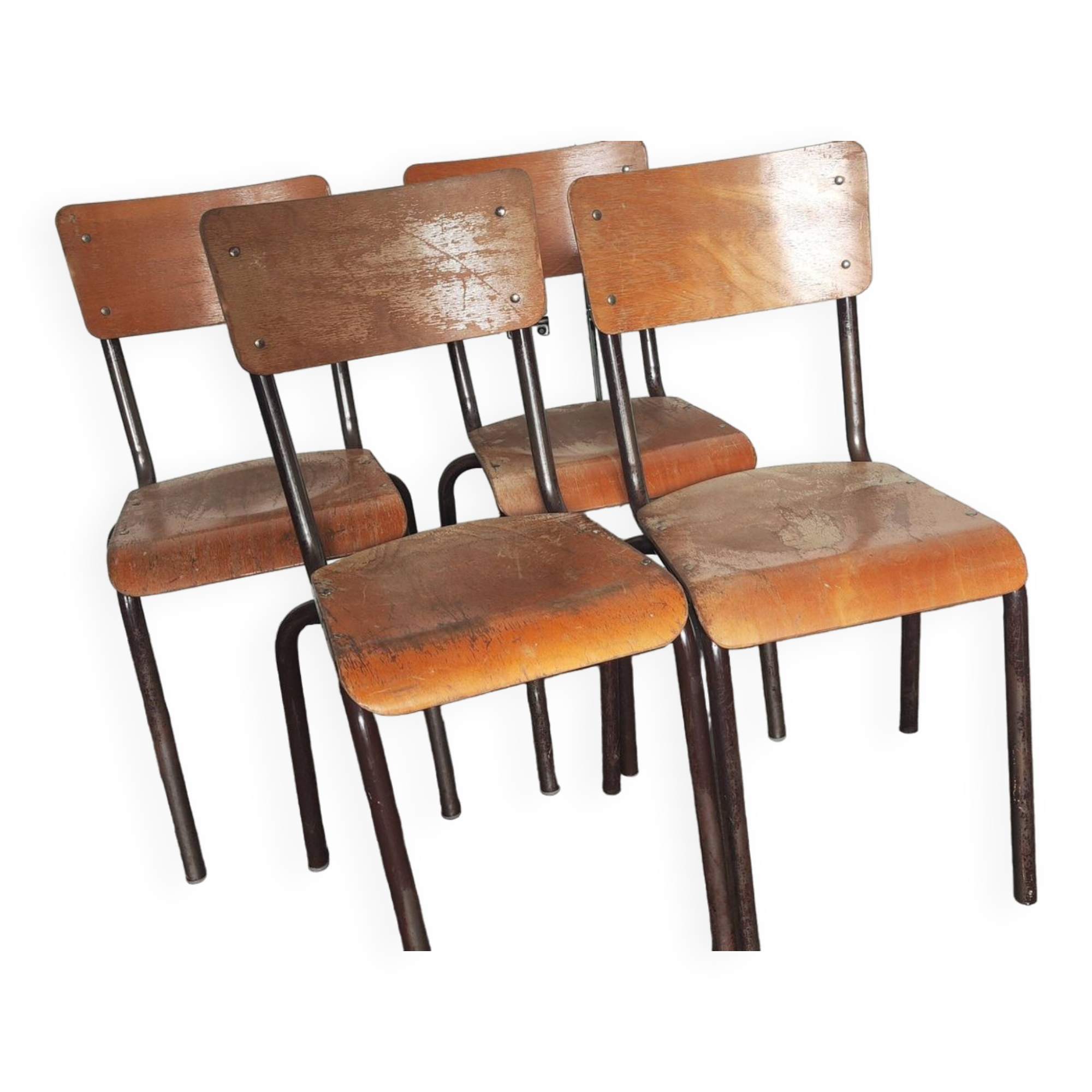 Lot de 4 chaises d'école métal et bois