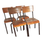 Set of 4 metal and wood school chairs