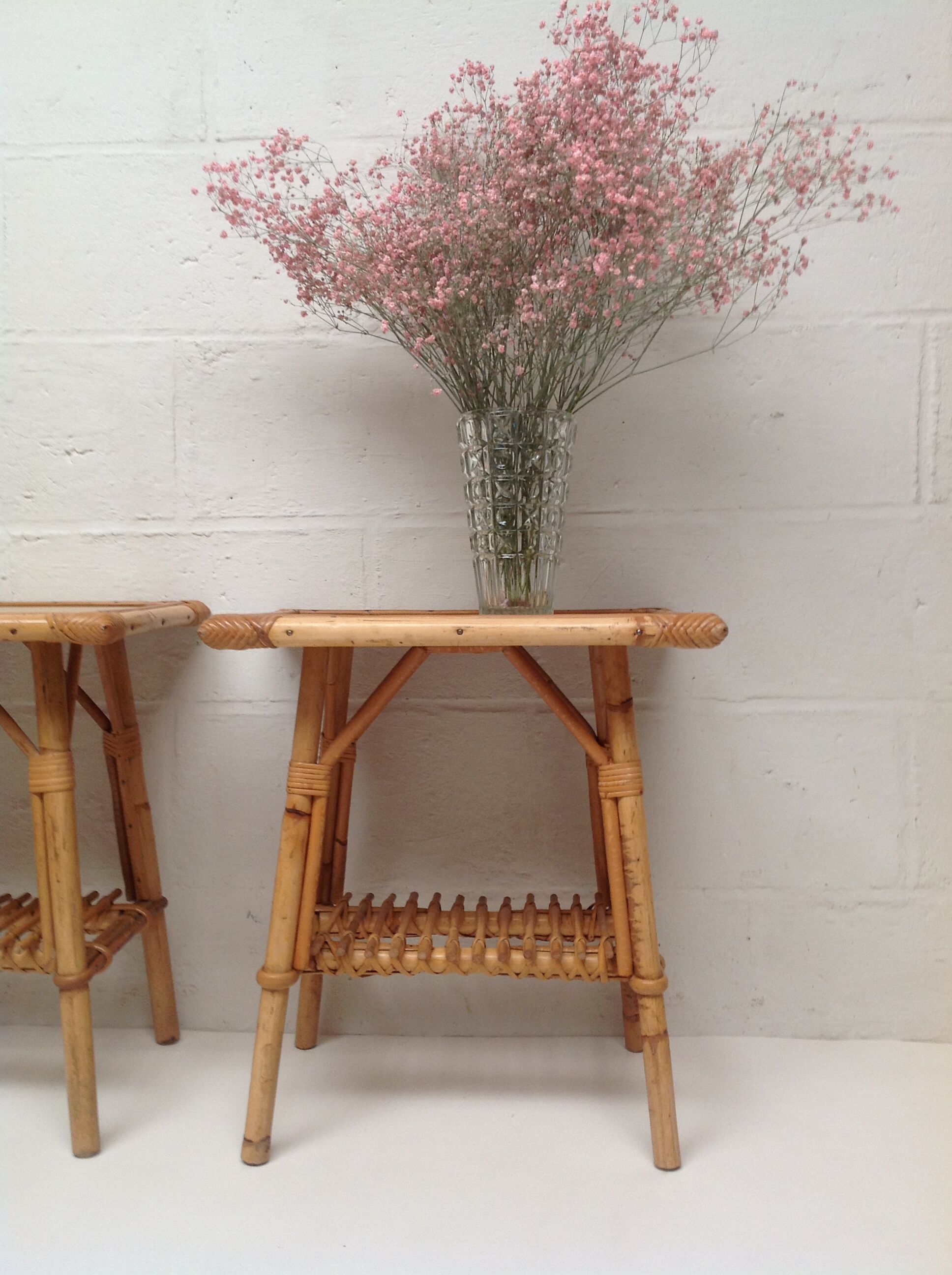 Pair of vintage rattan bedside tables