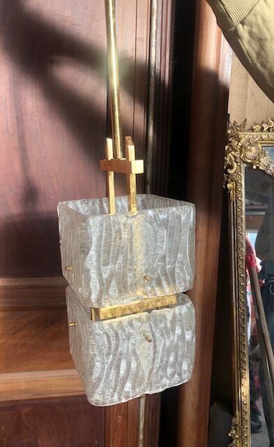 Suspension vintage chandelier brass and glass house Arlus