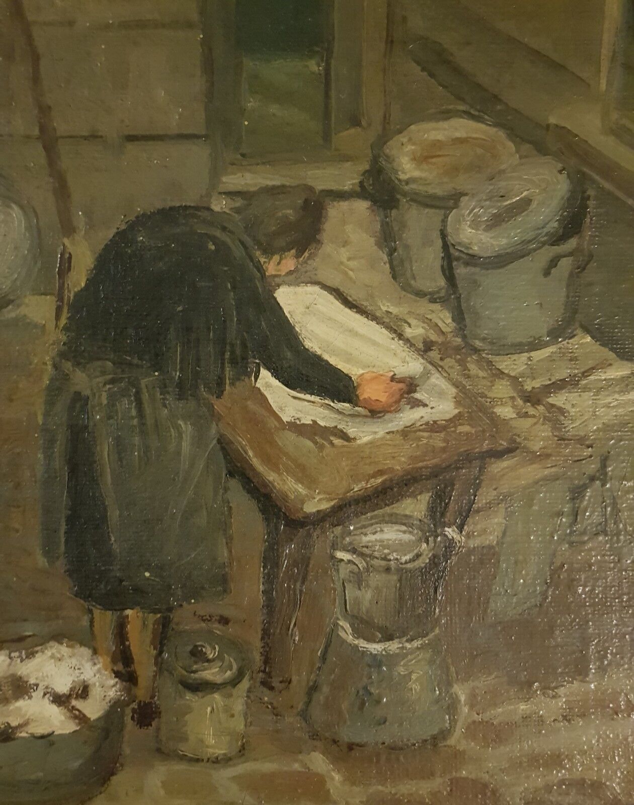 La lavandière huile sur toile XXe