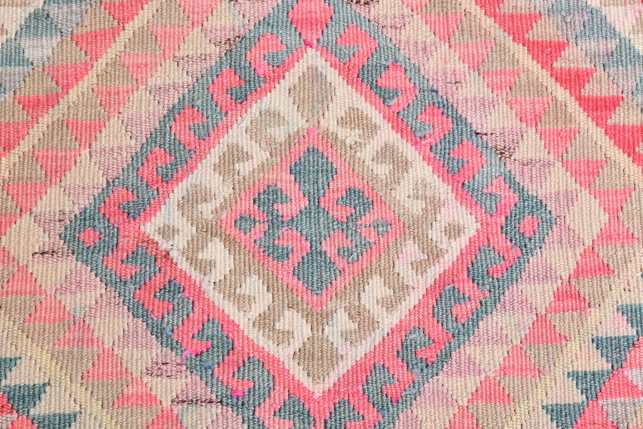 3x13 Soft Pink Turkish Vintage Runner Rug, 94x404Cm