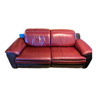 Cuir center two-tone (bordeaux - black) electric relax sofa