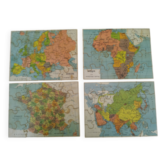 Lot de 4 puzzles anciens thèmes géographiques