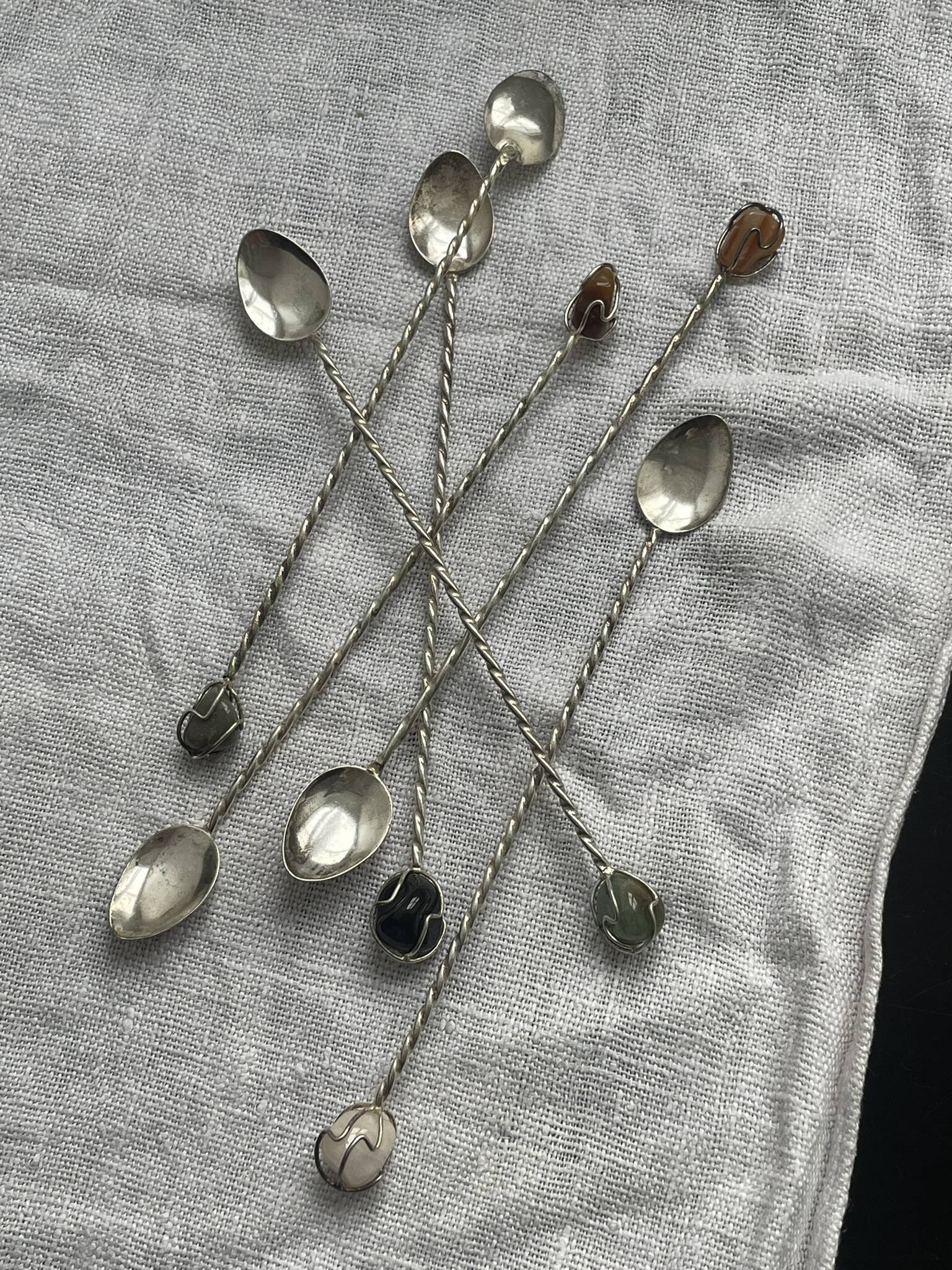 Large twisted spoons with semi-precious stones