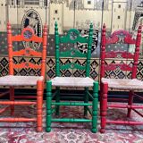 Suite of 6 rustic mulched and painted chairs