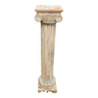 Colonne corinthienne en bois massif cérusé