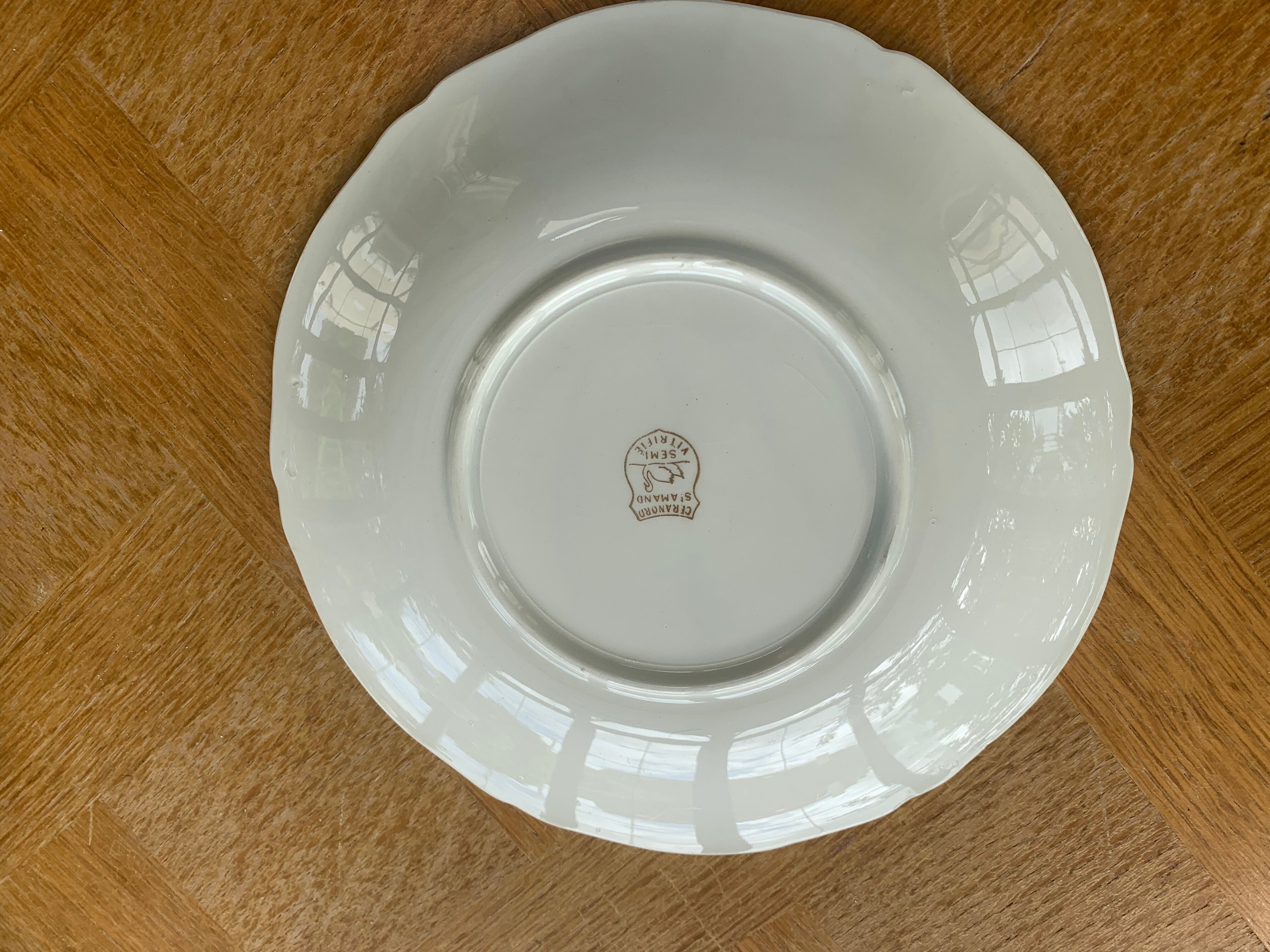 Cake set in yellow earthenware pattern black tulips ceranord Saint-Amand Vintage