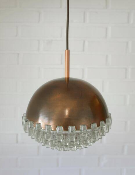 1/4 Vintage glass pendant light / brutalist copper bar lamps  MCM 1970s