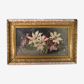 Painting oil on canvas clematis flowers signed François Rose 1904