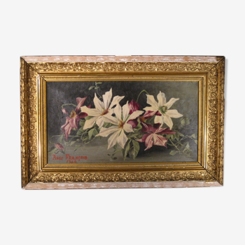 Peinture huile sur toile fleurs clématites signé François Rose 1904