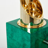 Thermos pitcher in green parchment and brass by Aldo Tura 1960