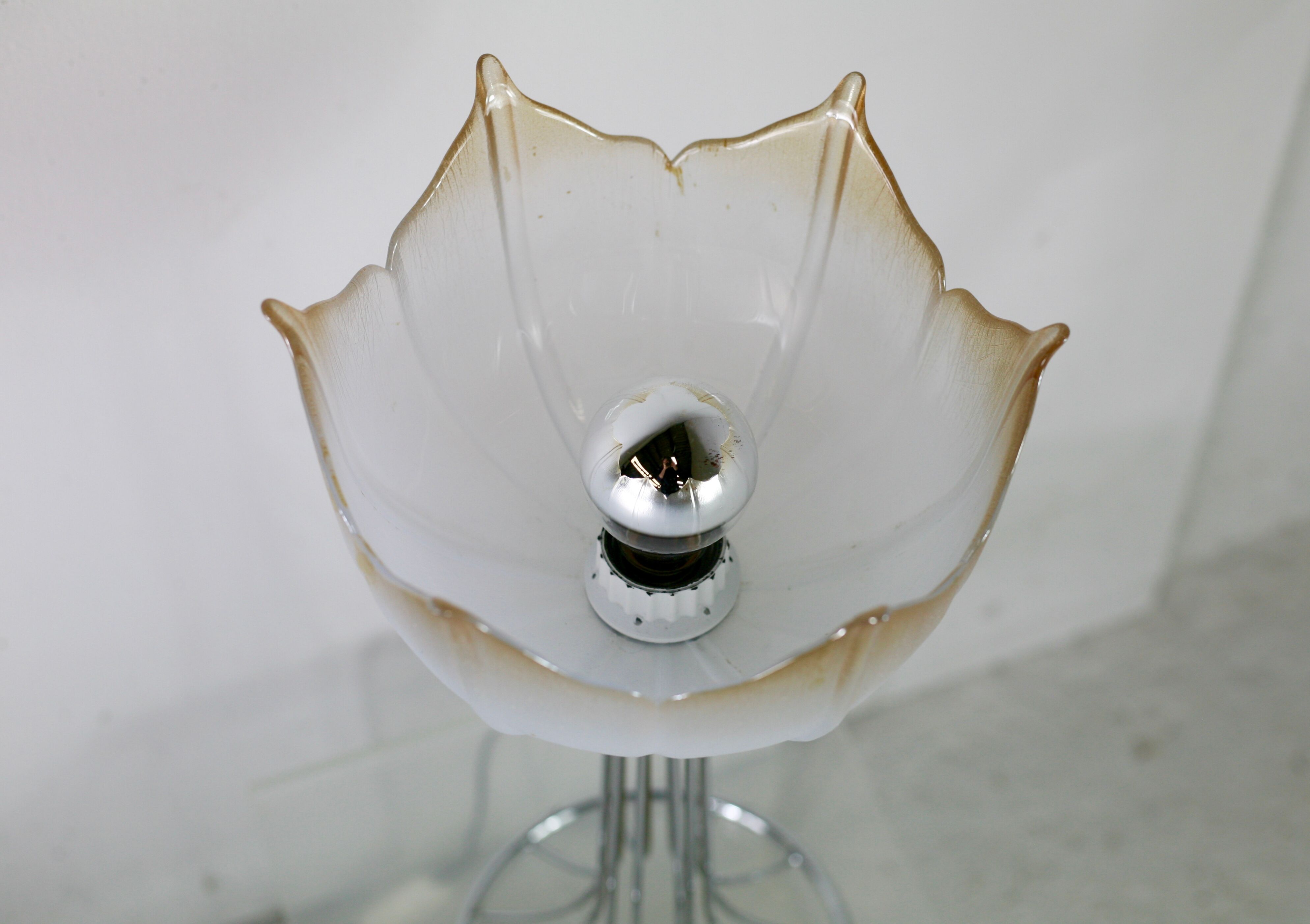 Lamp "space age". glass reflector, metal base. Circa 1970