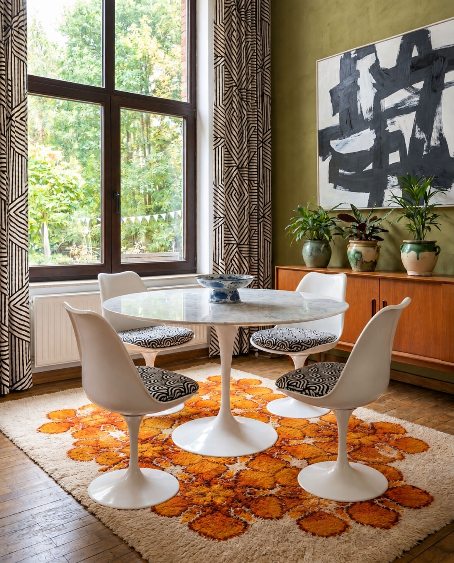 Grand tapis vintage original Flower power