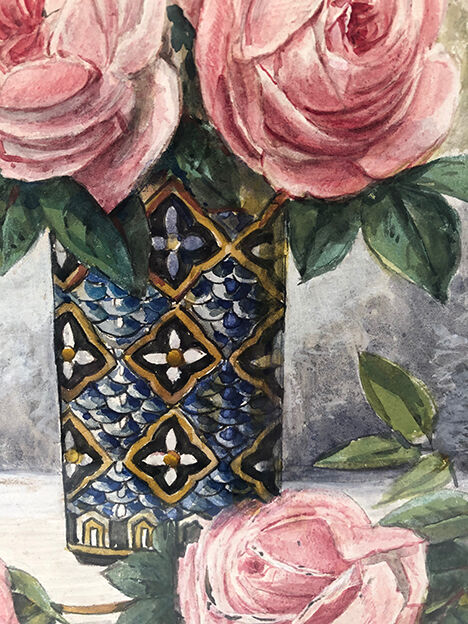 Watercolor "Bouquet of roses", framed and signed
