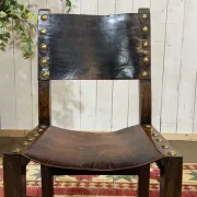 Set of 6 English chairs in oak and fine leather from the late 19th century.