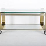 Vintage coffee table in gold metal and double glass top, 70s