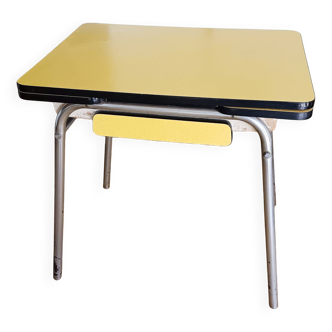 Petit table de cuisine en formica jaune vintage 1960