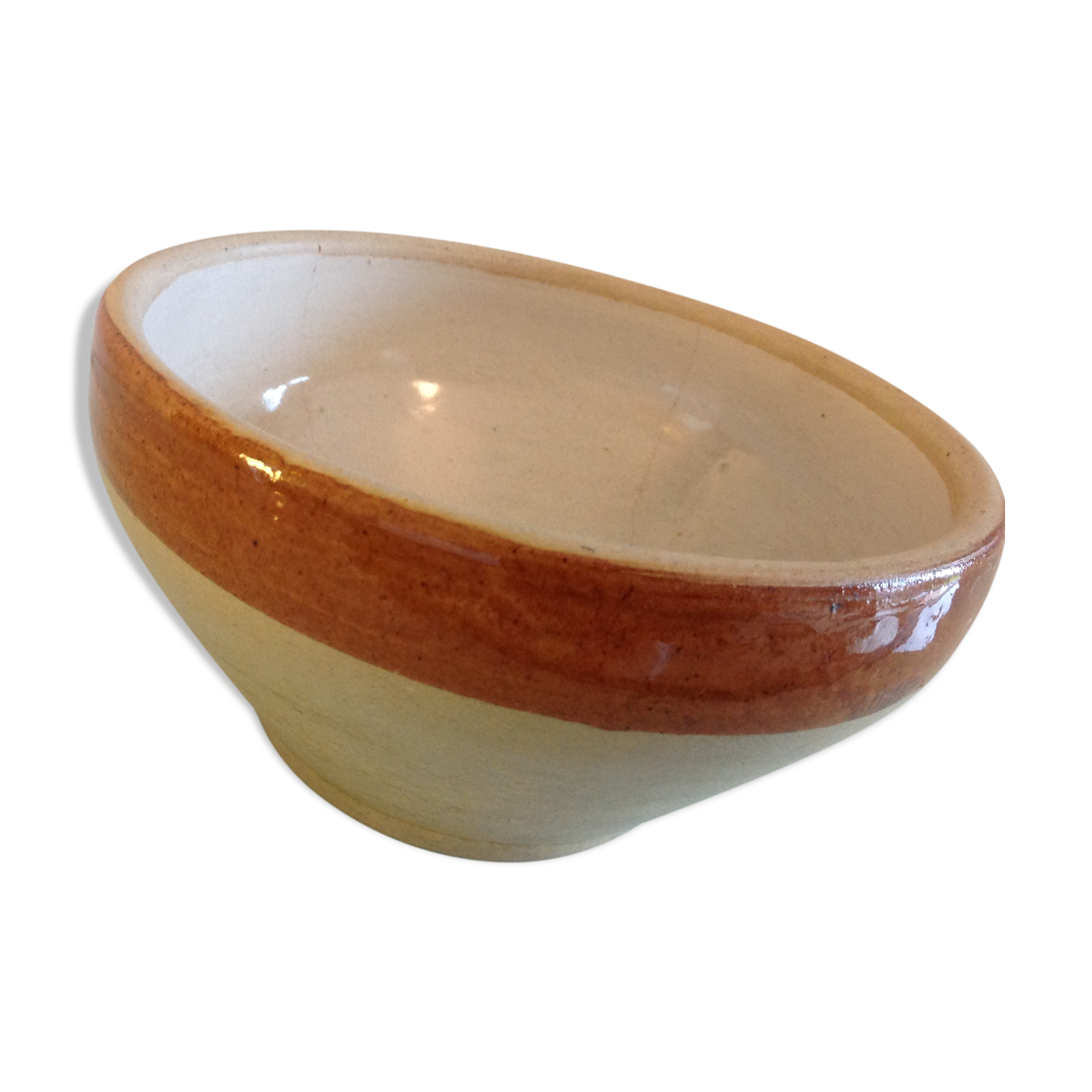 Grey and brown varnished cermic salad / vintage 60-70s