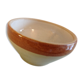 Saladier en ceramique vernissée grise et marron / vintage années 60-70
