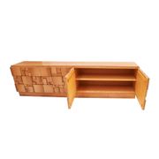 Brutalist Style Oak Handcarved Italian Large Sideboard