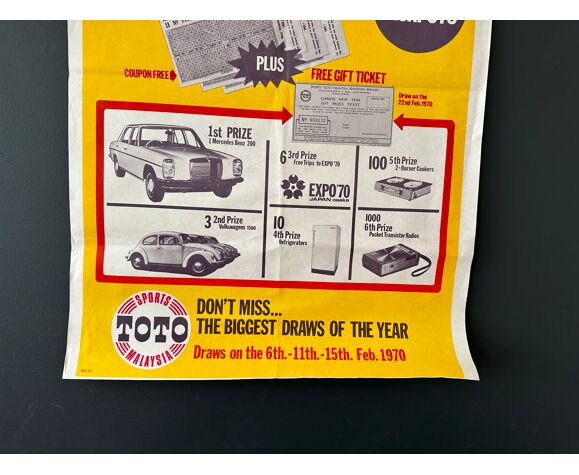 Mercedes jackpot original 1970 malaysia lottery gambling toto lotto  advertising campaign | Selency