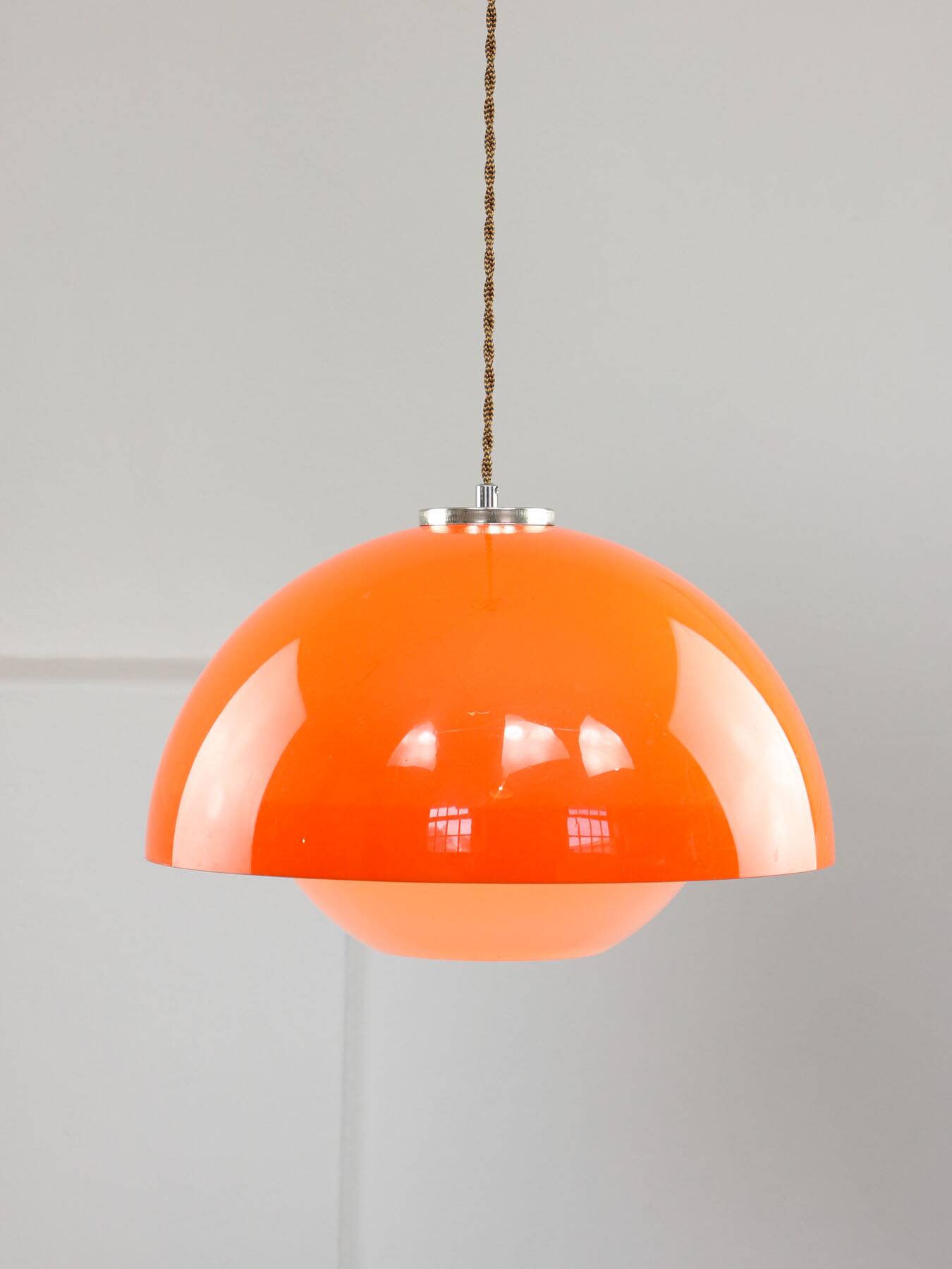 Italian Space Age Pendant in Chrome and Orange Plexiglass, 1970s
