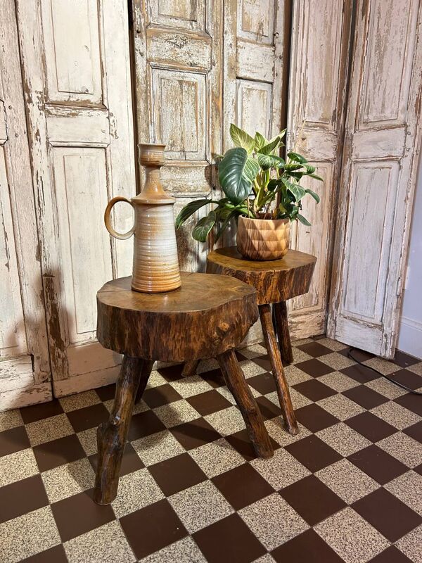 Paire de tabourets de chalet brutalistes