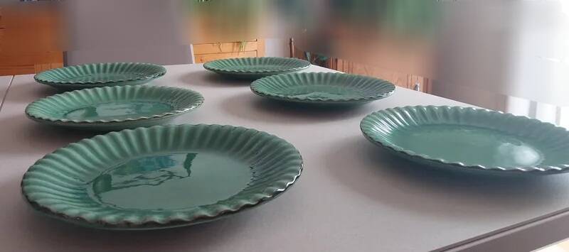 6 green flat plates from Terre è Provence + small salad bowl
