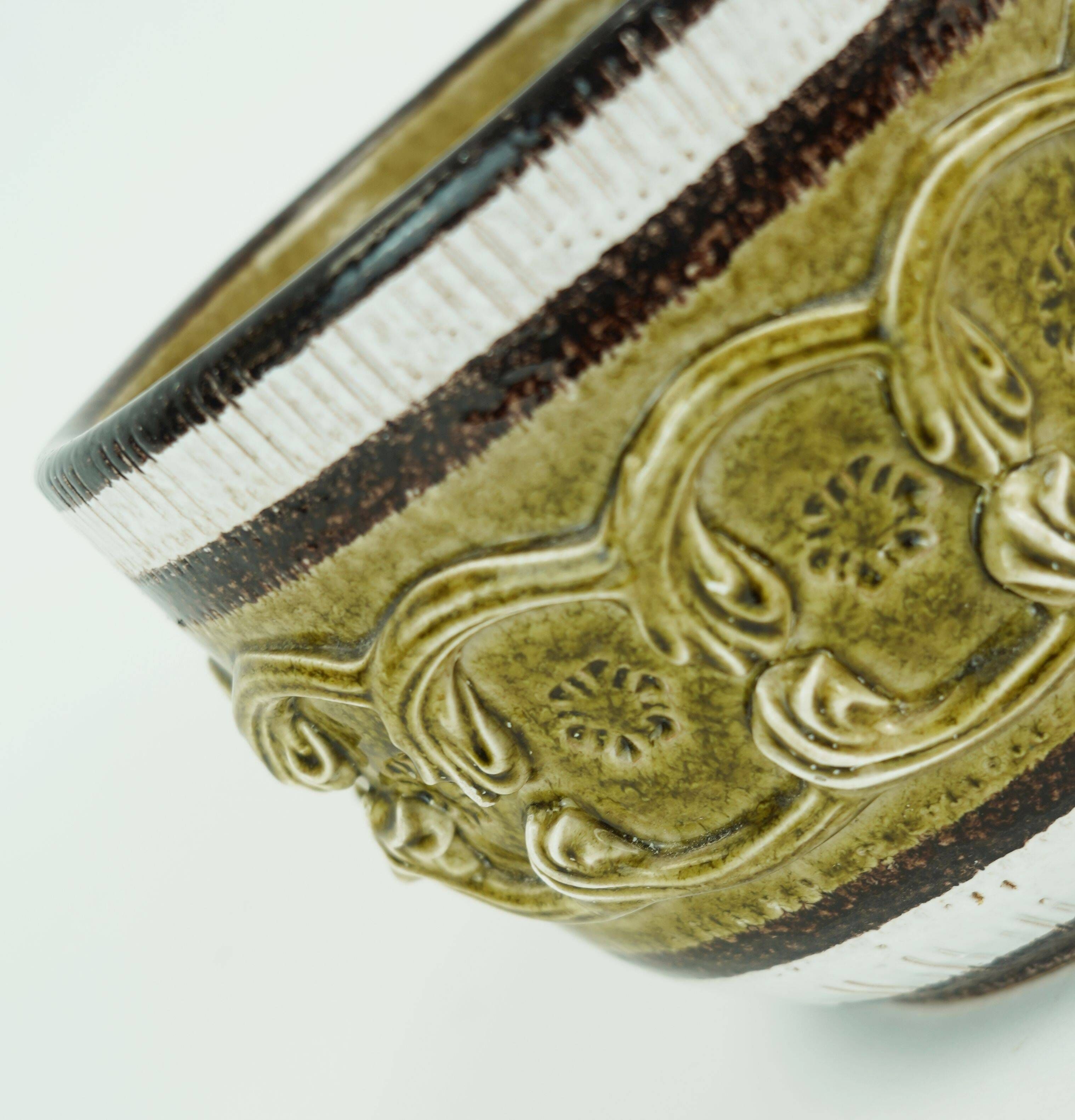 italian mid century PLANT POT nuovo rinascimento relief decor white brown