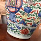 China 18th century Baluster covered pot in polychrome porcelain
