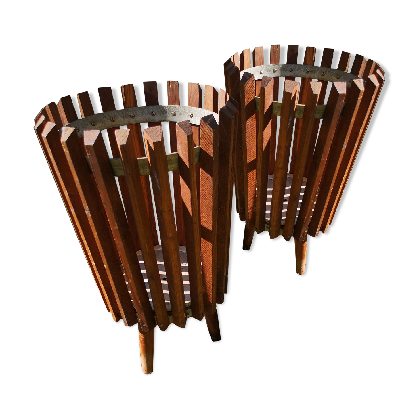 Paire poubelles bois années 70