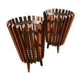 Pair wooden trash cans 70s
