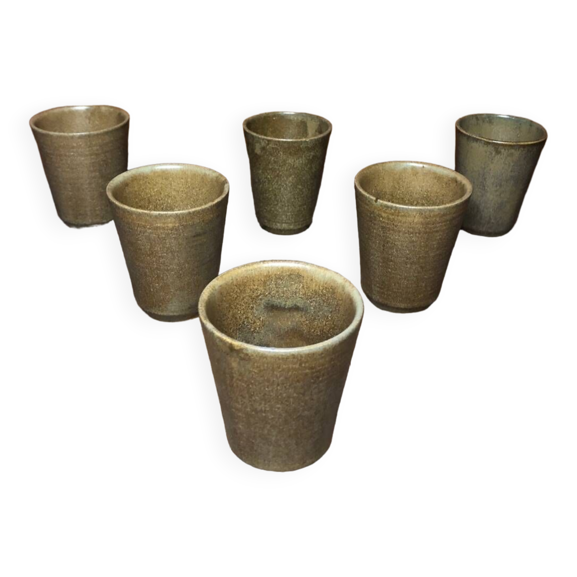 Series of 6 digoin beige stoneware cups made in france vintage #a601