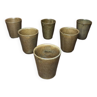 Series of 6 digoin beige stoneware cups made in france vintage #a601