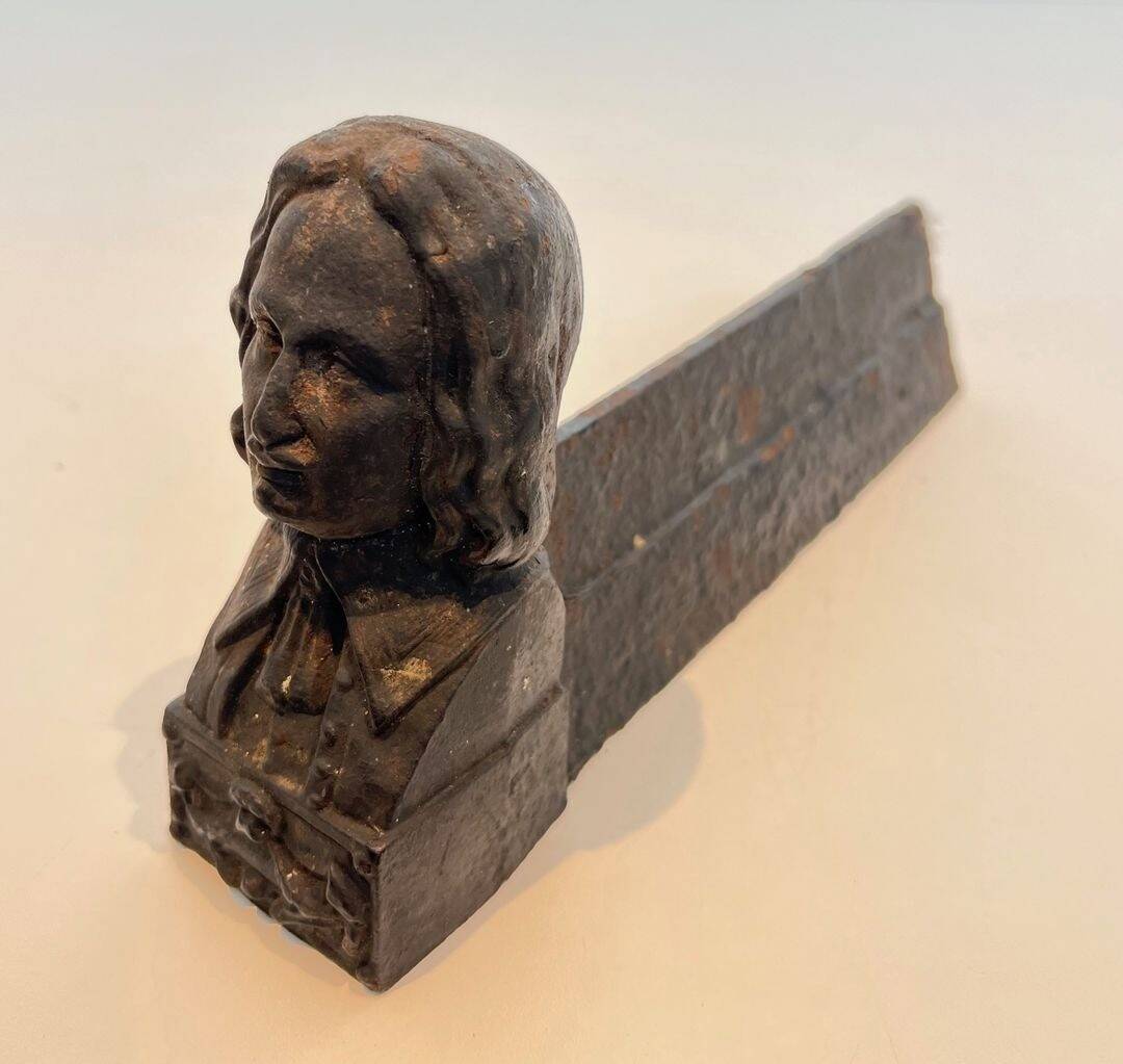 Pair of Cast Iron Andirons in the Likeness of Beethoven. France. Circa 1900.