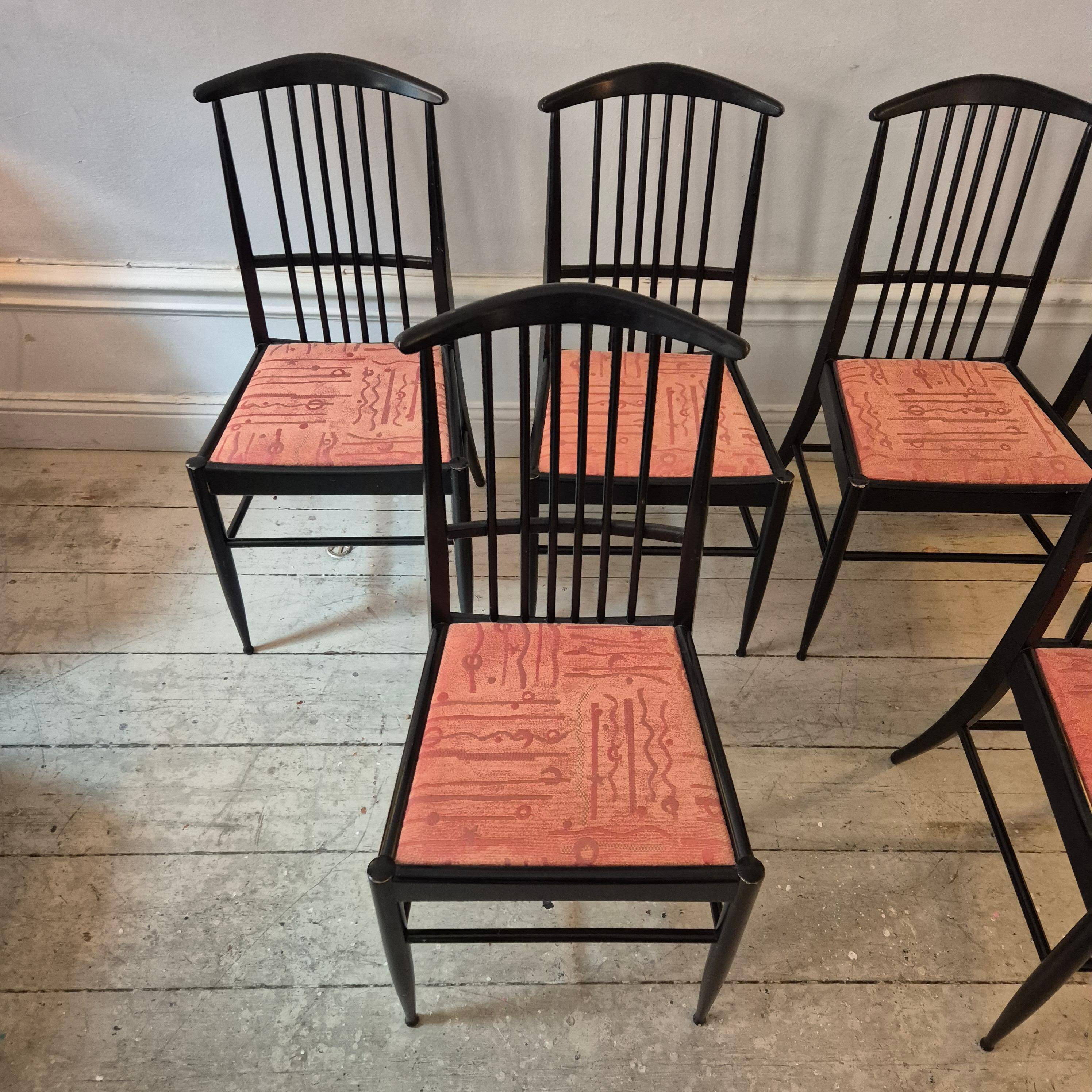The Modernity, set of six chairs, model Charlotte, black lacquered wood.