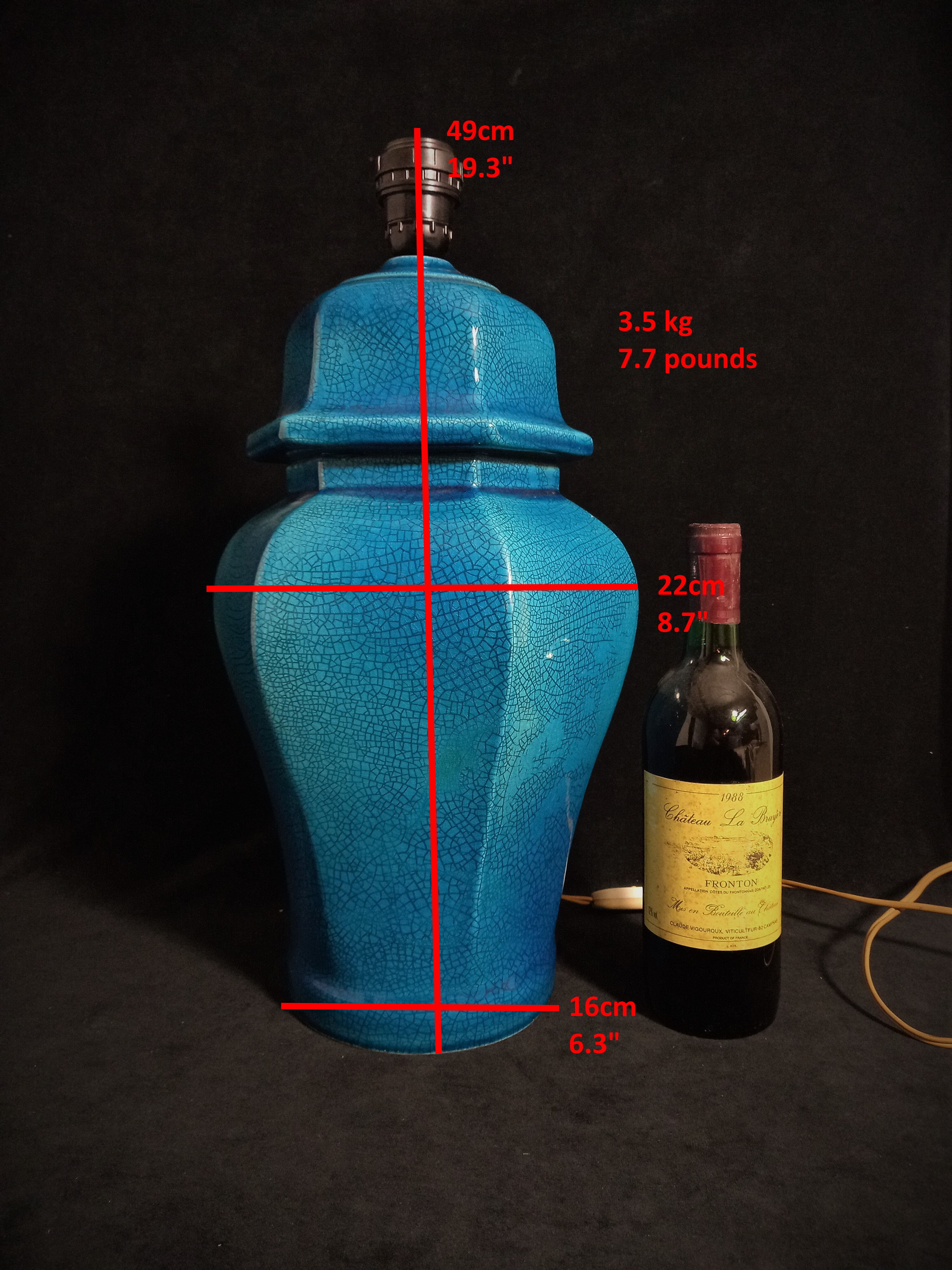 Table lamp foot in cracked turquoise earthenware