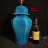 Table lamp foot in cracked turquoise earthenware