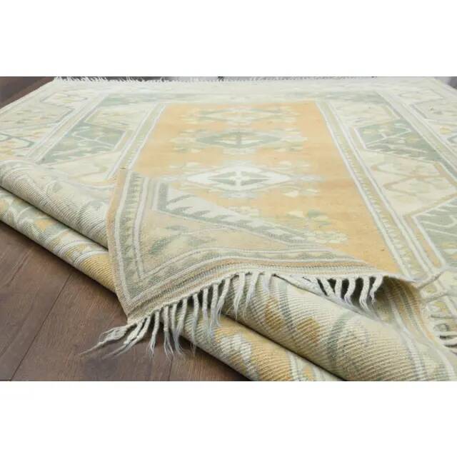 Vintage Turkish Oushak Handmade Wool Cotton Beige Area Rug 162x242