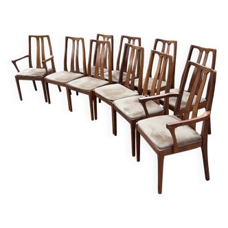 Lot de 10 chaises de salle à manger rétro vintage en teck Afromosia du milieu du siècle par Nathan