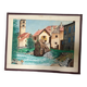 Framed drawing painting mountain village