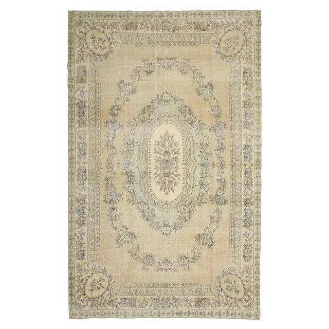 1970s vintage Turkish Oushak handmade wool cotton orange area rug 209x310