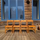 4 solid pine chairs selected by Charlotte Perriand for Le Arcs