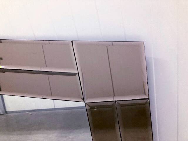 Large wall mirror in Art Deco style, facet-cut pink and clear glass